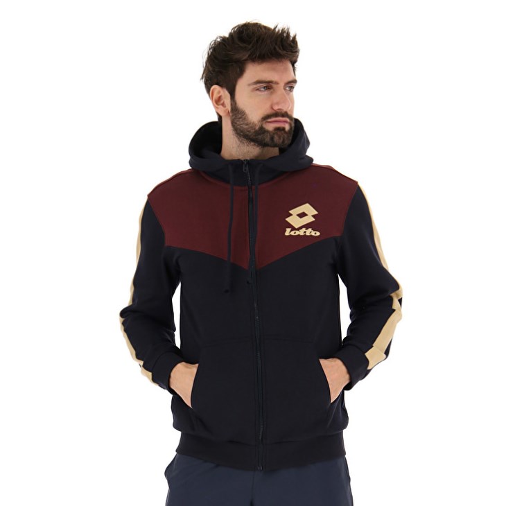 Sudadera con Capucha Lotto Athletica LG III Zip FZ HD FL Hombre Negras Rojas Oscuro | GJ832193X5