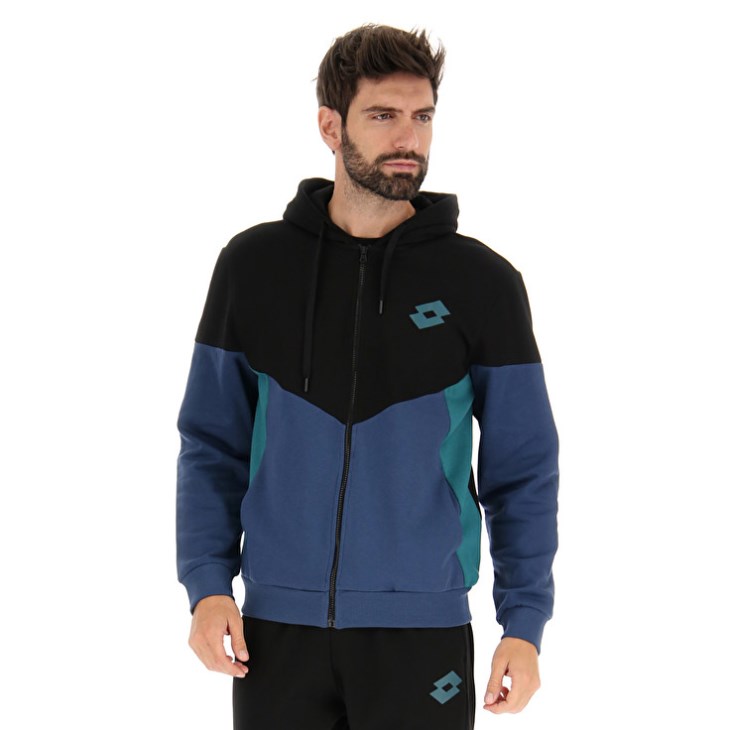 Sudadera con Capucha Lotto Athletica Plus II Sweat FZ HD Hombre Negras Azul Marino | DM802520R9