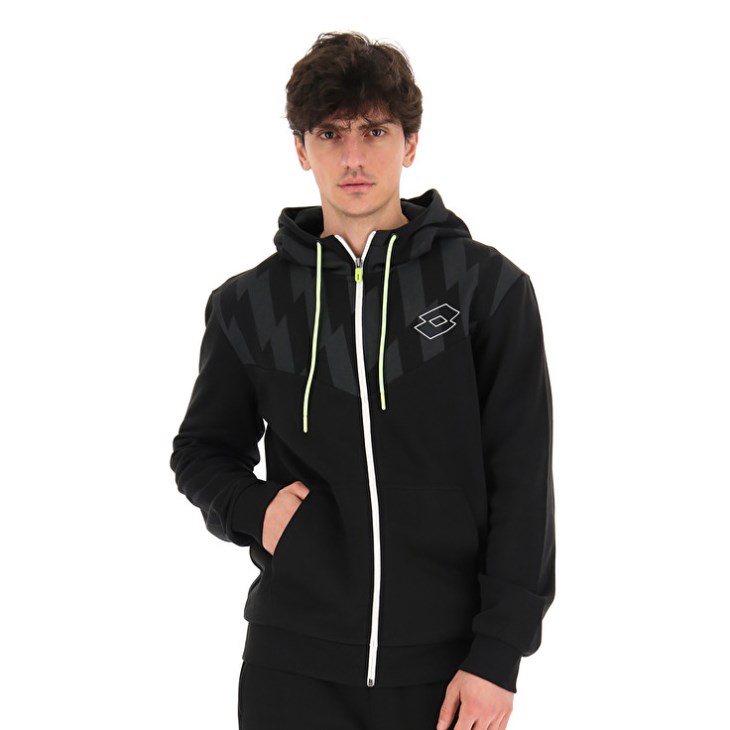 Sudadera con Capucha Lotto Logo VI Zip FZ HD FL Hombre Negras | WQ881048S8